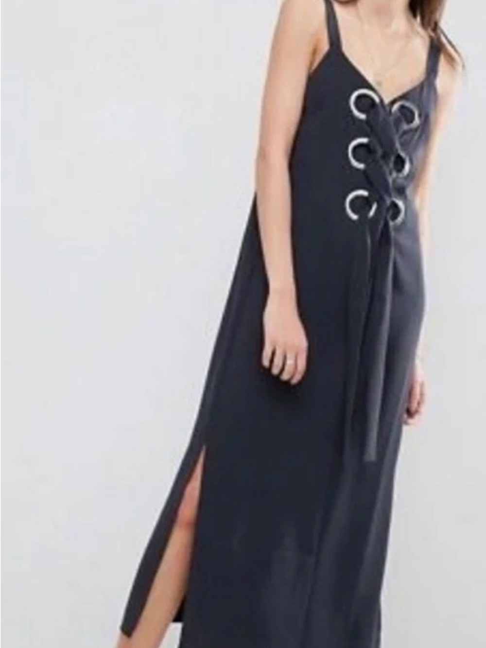 ASOS Black Midi Dress with Eyelet Detail